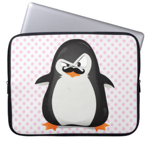 Cute Black White Penguin and Funny Mustache Laptop Sleeve