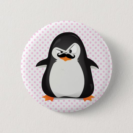 Cute Black White Penguin and Funny Mustache Ronde Button 5,7 Cm (Voorkant)