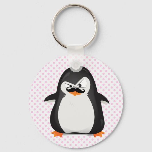 Cute Black White Penguin and Funny Mustache Sleutelhanger (Voorkant)