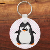 Cute Black White Penguin and Funny Mustache Sleutelhanger (Voorkant)
