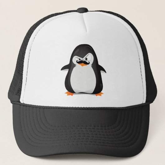 Cute Black White Penguin and Funny Mustache Trucker Pet (Voorkant)