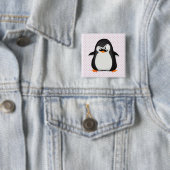 Cute Black White Penguin and Funny Mustache Vierkante Button 5,1 Cm (In situ)