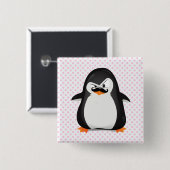 Cute Black White Penguin and Funny Mustache Vierkante Button 5,1 Cm (Voorkant /achterkant)