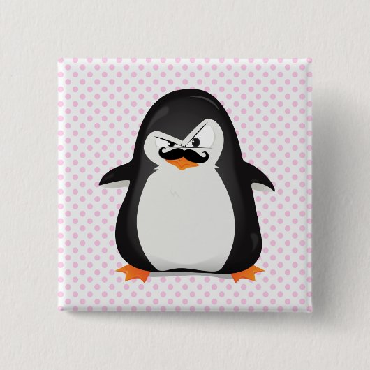 Cute Black White Penguin and Funny Mustache Vierkante Button 5,1 Cm (Voorkant)