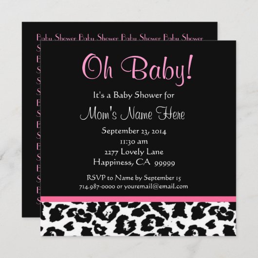 Cute Black White Pink Leopard Print Baby shower Kaart (Voorkant / Achterkant)