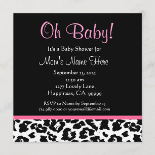 Cute Black White Pink Leopard Print Baby shower Kaart