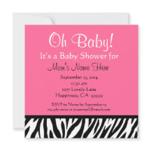 Cute Black White Pink Zebra Print Baby shower