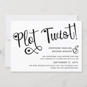 Cute Black White Plot Twist Postponed Weddenschap Save The Date