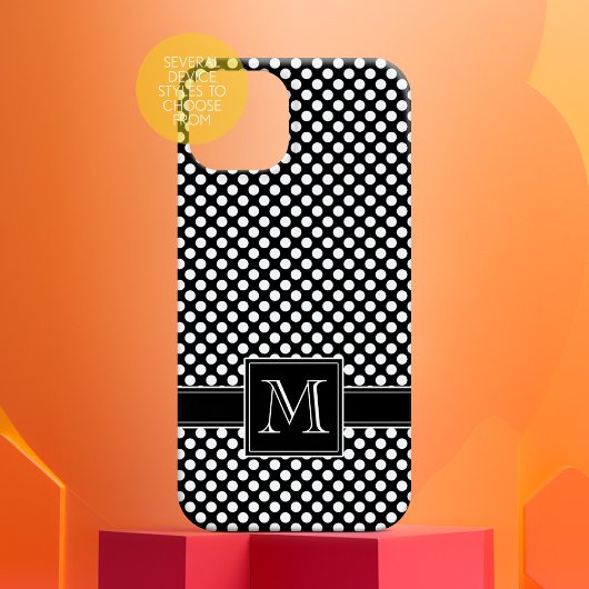 Cute Black White Polka Dot Pattern met Monogram Case-Mate iPhone Case