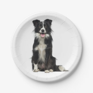Cute Black White Puppy Dog Border Collie Party Papieren Bordje