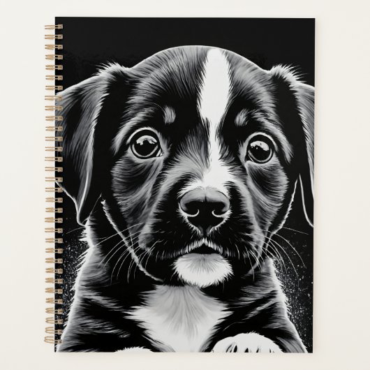 Cute Black & White Puppy – Dog Lover Planner (Voorkant)