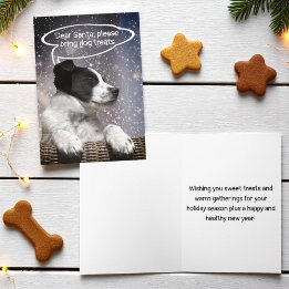 Cute Black White Puppy Dreaming in Snowfall Custom Feestdagen Kaart