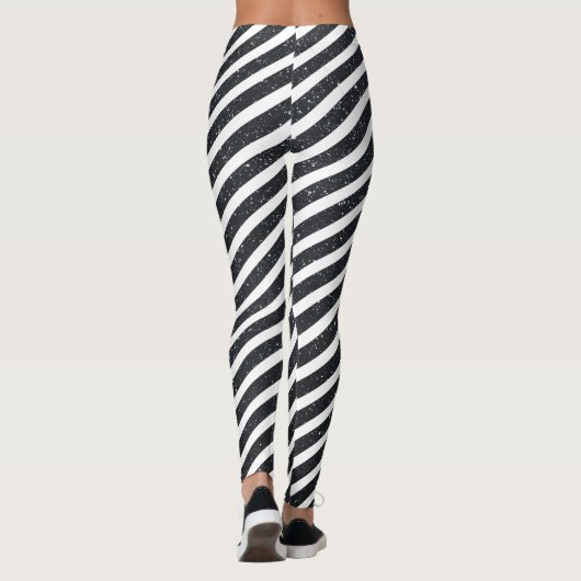 Cute Black White Snoep Stripe Glitter Patroon Leggings (Achterkant)