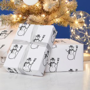 Cute  Black White Snowman Cadeaupapier