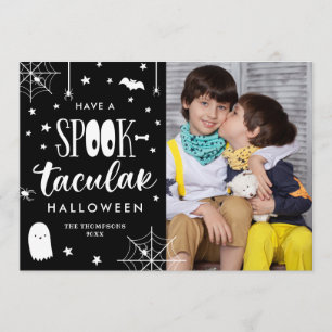 Cute Black White Spooktacular Halloween Photo Kaart