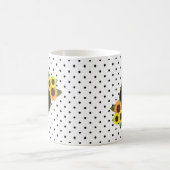 Cute Black White Stippen  zonnebloemen Monogram Koffiemok (Center)