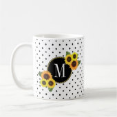 Cute Black White Stippen zonnebloemen Monogram Koffiemok (Links)