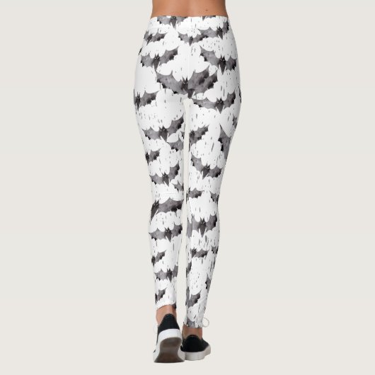 Cute Black & White Waterverf Bats Halloween Leggings (Achterkant)