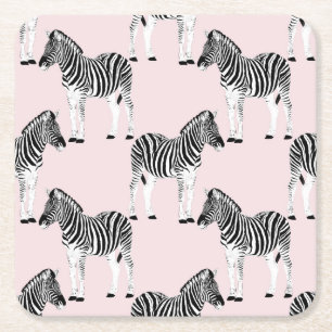 Cute Black & White Zebra Animal Pink Design Vierkante Kartonnen Onderzetter