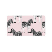 Cute Black White Zebra Animal Roze design Etiket (Voorkant)