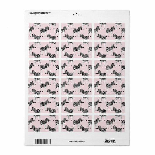 Cute Black White Zebra Animal Roze design Etiket (Full Sheet)