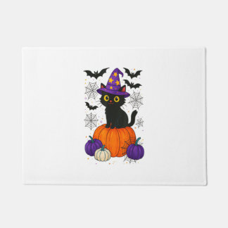Cute Black Witch Cat Pumpkin Halloween Costume Fal Deurmat