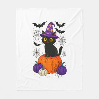 Cute Black Witch Cat Pumpkin Halloween Costume Fal Fleece Deken
