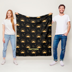 Cute Black Yellow Boho Celestial Seamless Pattern Fleece Deken