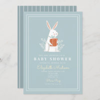 Cute Blanc Bunny Blue Baby shower Invitation