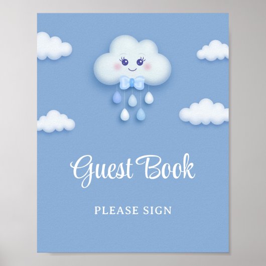 Cute blanc nuage fluffé neuf bleu pâle livre d'or (Devant)
