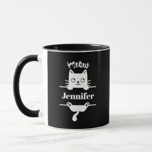 Cute blanc sur noir Personnalisé Chat Mug