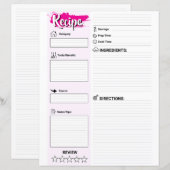 Cute Blank Recipe Paper Sheet (Full Page Fillable) (Devant / Derrière)