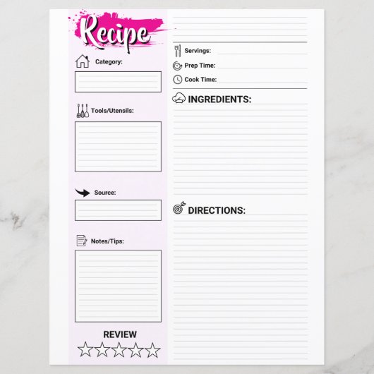 Cute Blank Recipe Paper Sheet (Full Page Fillable) (Devant)