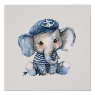 Cute Blauw Scheepsbaby Olifant Perfect Poster