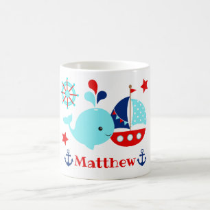 Cute Blauw Walvis en Anker Patroon Koffiemok