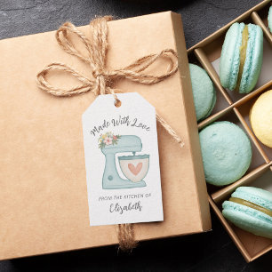Cute Blauwe Bakkerij Mixer Gemaakt Met Liefde Gift Cadeaulabel
