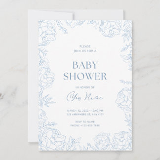 Cute Blauwe Bloem Baby Shower Uitnodiging