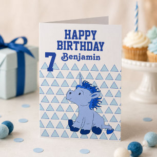 Cute Blauwe Eenhoorn Driehoek Patroon Verjaardagsk