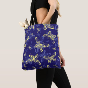 Cute Blauwe en Gele Vlinder Geïllustreerd Patroon Draagtas