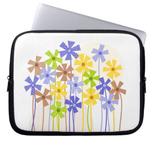 Cute blauwe gele bruine simpele bloemen tekening laptop sleeve