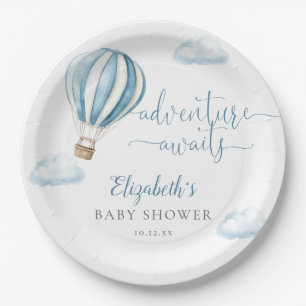Cute Blauwe Heet Luchtballon Jongen Baby Shower Papieren Bordje