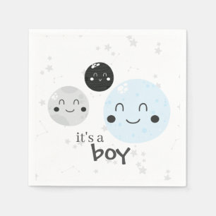 Cute Blauwe Kawaii Planeet en Manen Baby Shower Servet