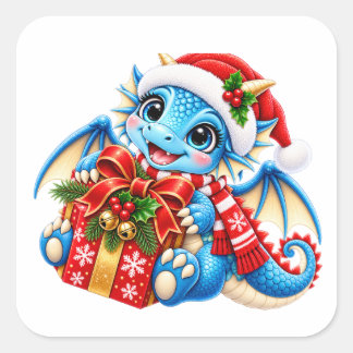 Cute Blauwe Kerst Draak Sticker