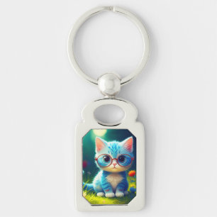Cute Blauwe Kitten Die Een Bril Draagt-47067 Sleutelhanger