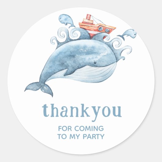 Cute Blauwe Walvis Dank Je Feest Sticker (Voorkant)
