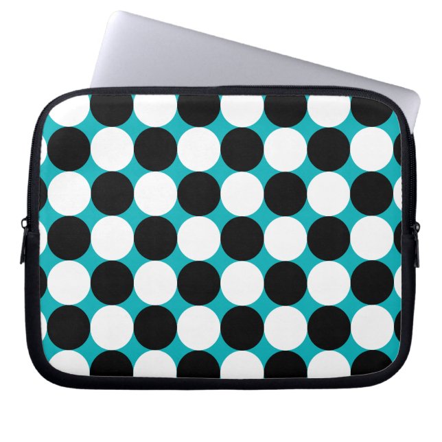 Cute blauwe zwarte en witte stippen vectorpatroon laptop sleeve (Voorkant)