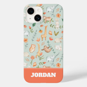 Cute Blauwgroen Baby Animal Pastel Patroon Case-Mate iPhone 14 Hoesje