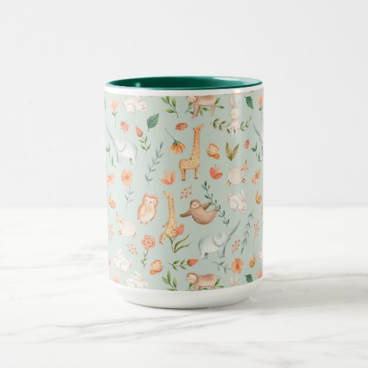 Cute Blauwgroen Baby Animal Pastel Patroon Mok (Midden)