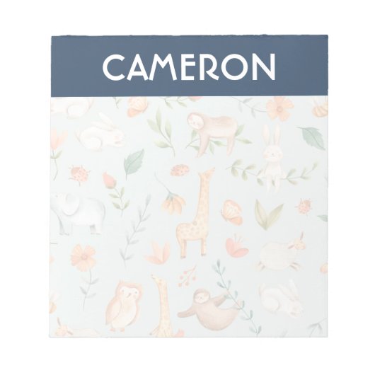 Cute Blauwgroen Baby Animal Pastel Patroon Notitieblok (Voorkant)