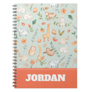 Cute Blauwgroen Baby Animal Pastel Patroon Notitieboek